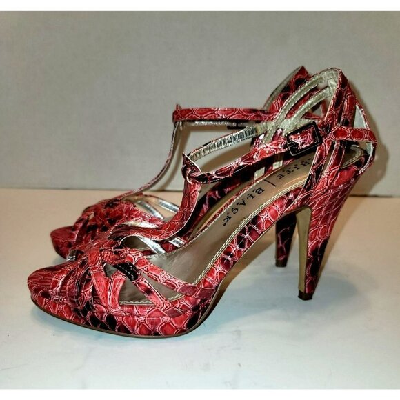 WHBM Faux Snakeskin Quinn Strappy Heel Peep Toe - Size 6M - Picture 5 of 11